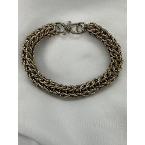 Silver Tone Woven Wheat Chain Bracelet S-Hook Clasp 7.5 Inch Unisex Braided Link
